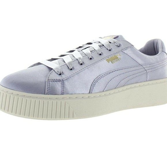 Puma Basket Platform Satin Thistle Gold Whisper White Womens Sneakers 65719 02 - Picture 2 of 3